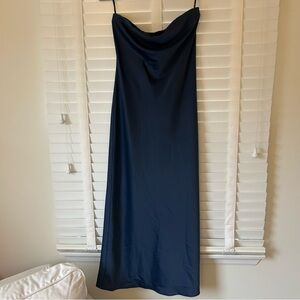 WAYF Strapless Satin Dress Navy Blue